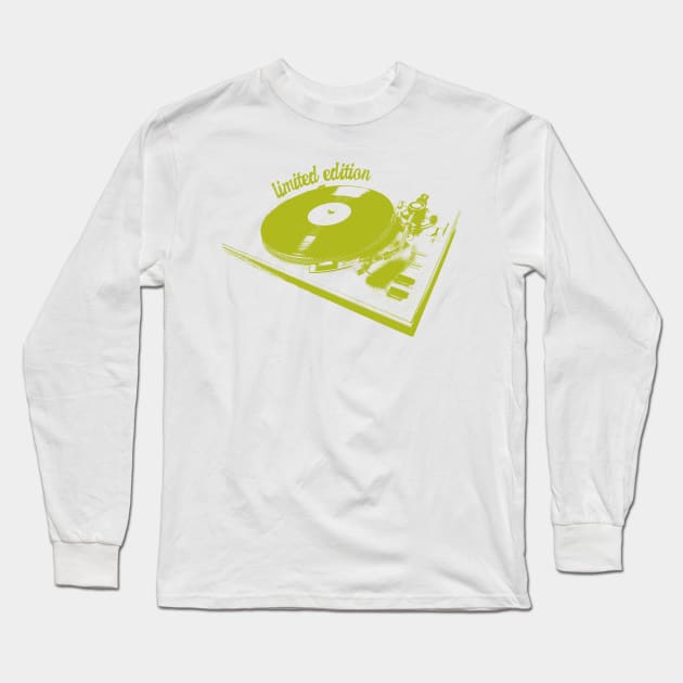 Green Turntable And Vinyl Record Illustration Long Sleeve T-Shirt by Spindriftdesigns